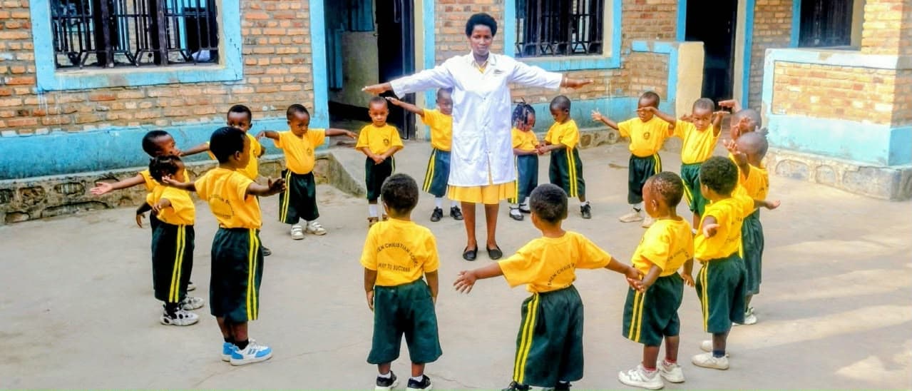 Potter's Academy students gathered outside the school building